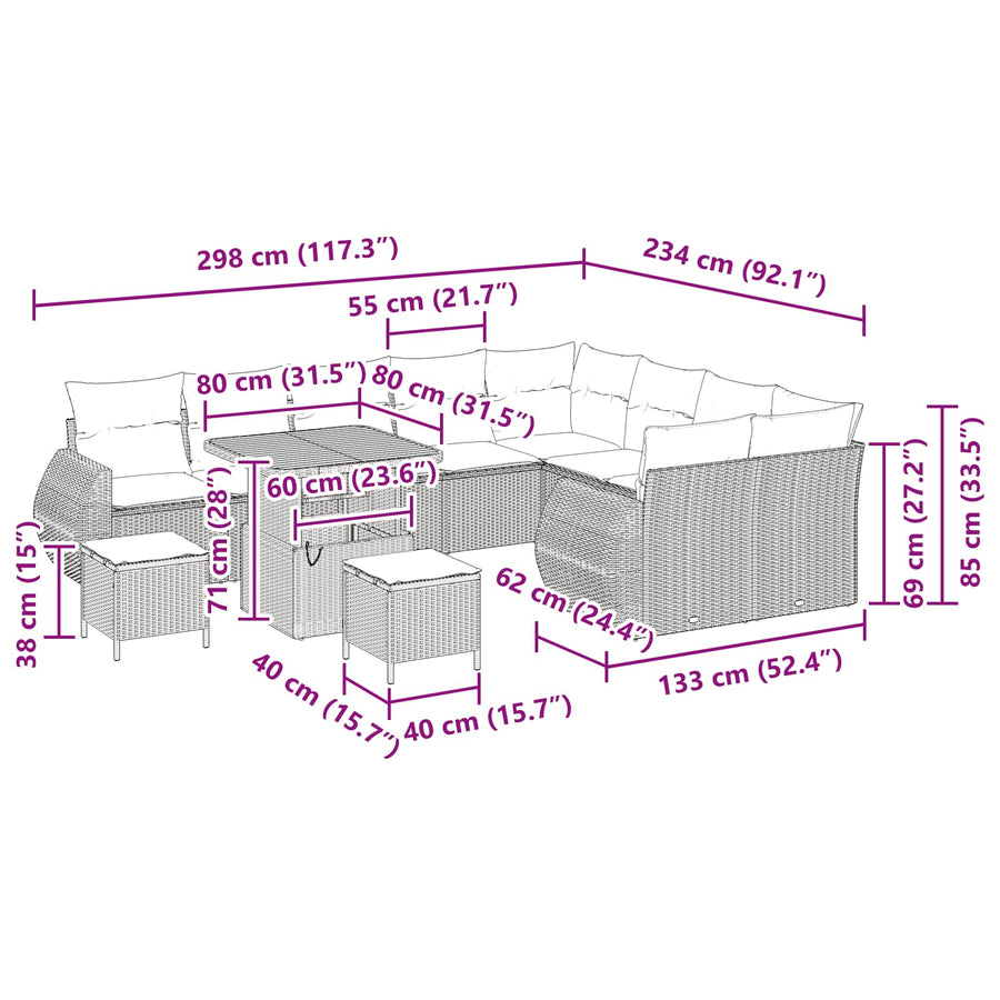 Tuinbankenset 12 pcs Zwart poly rattan