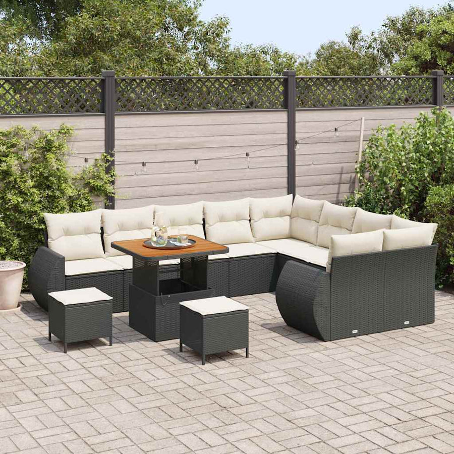 Tuinbankenset 12 pcs Zwart poly rattan