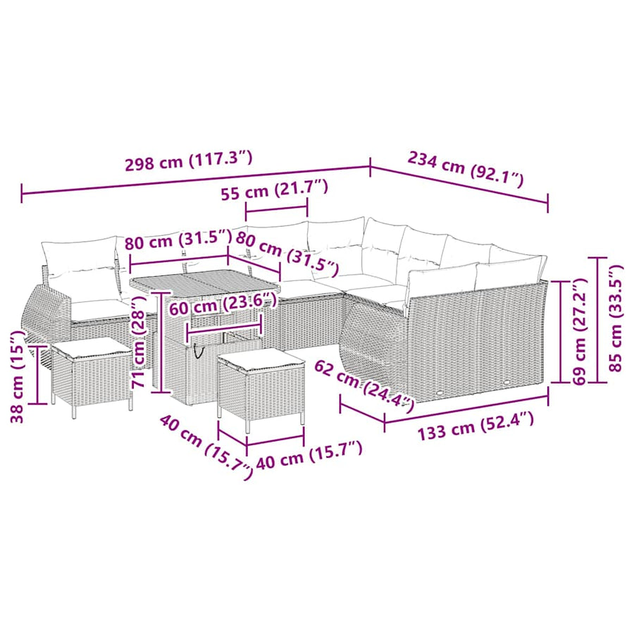 Tuinbankenset 12 pcs Zwart poly rattan