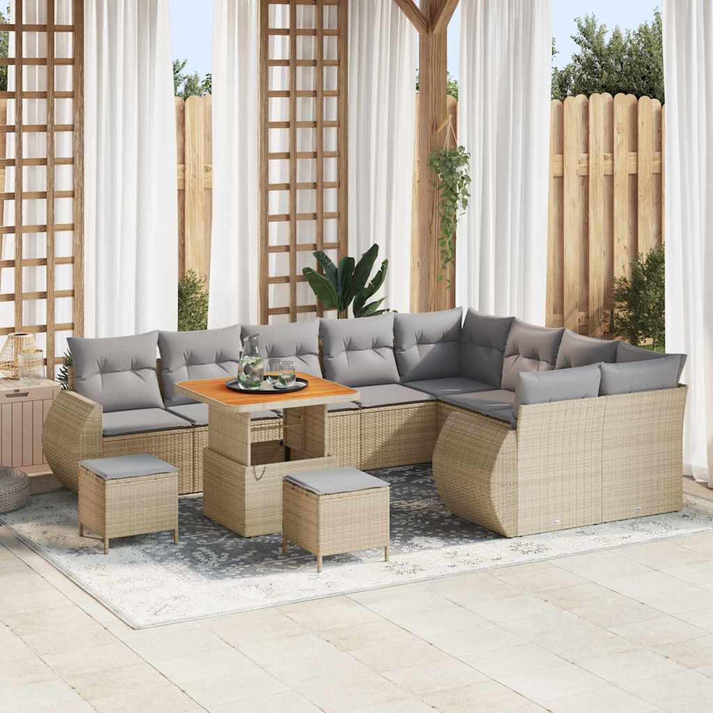 Tuinbankenset 12 pcs Beige poly rattan