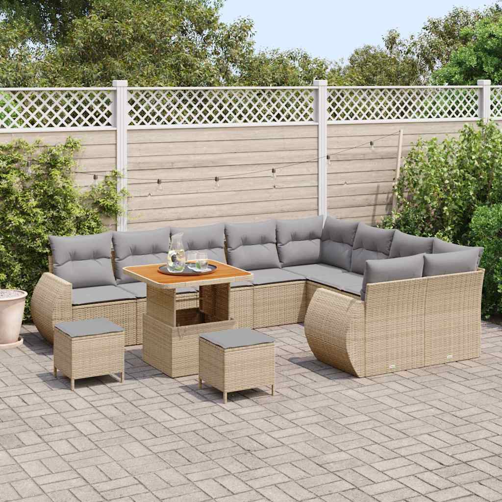 Tuinbankenset 12 pcs Beige poly rattan