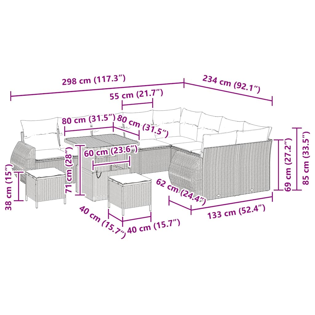 Tuinbankenset 12 pcs Beige poly rattan