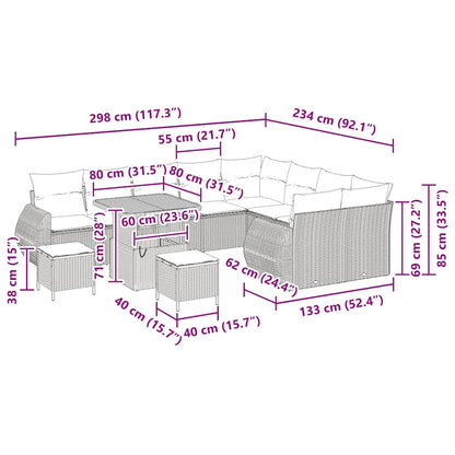 Tuinbankenset 12 pcs Beige poly rattan
