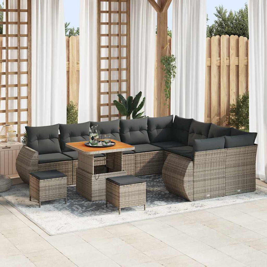 Tuinbankenset 12 pcs Grijs poly rattan
