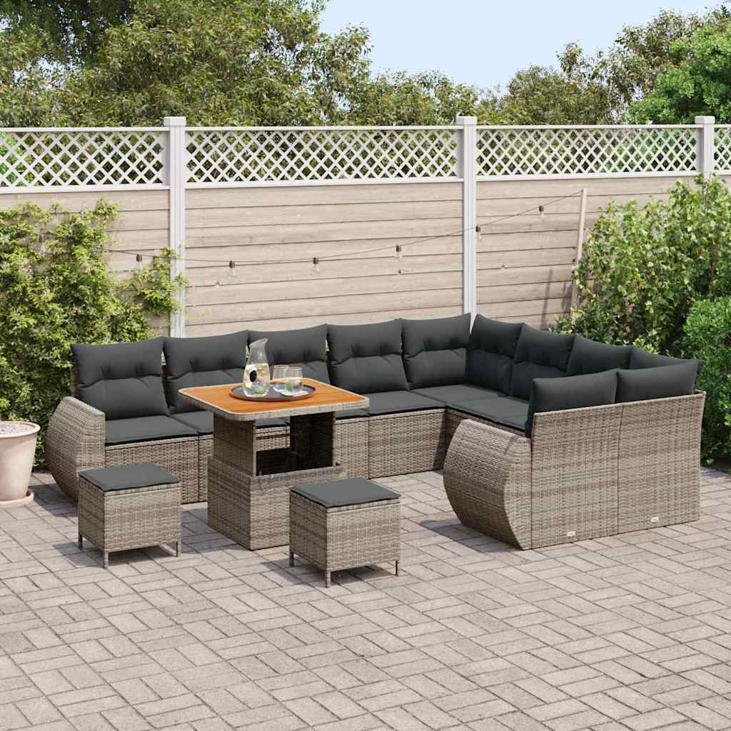 Tuinbankenset 12 pcs Grijs poly rattan