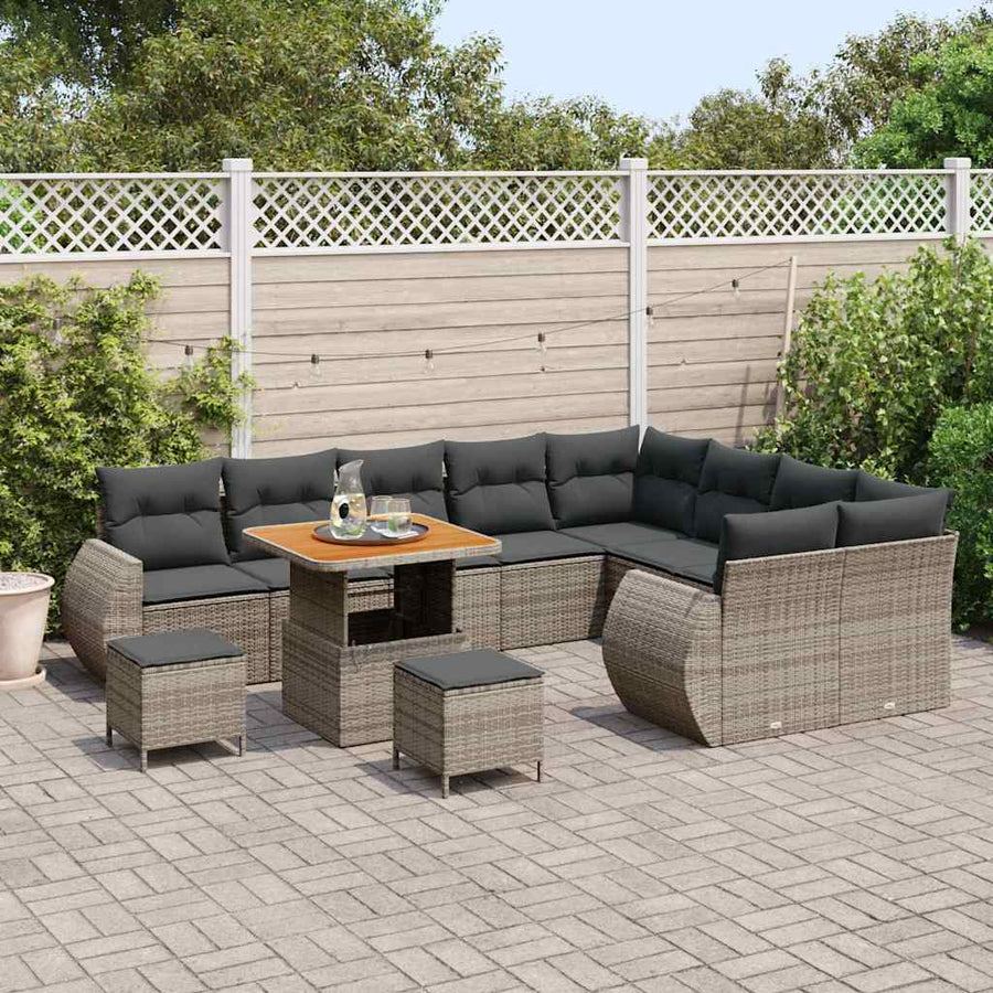 Tuinbankenset 12 pcs Grijs poly rattan