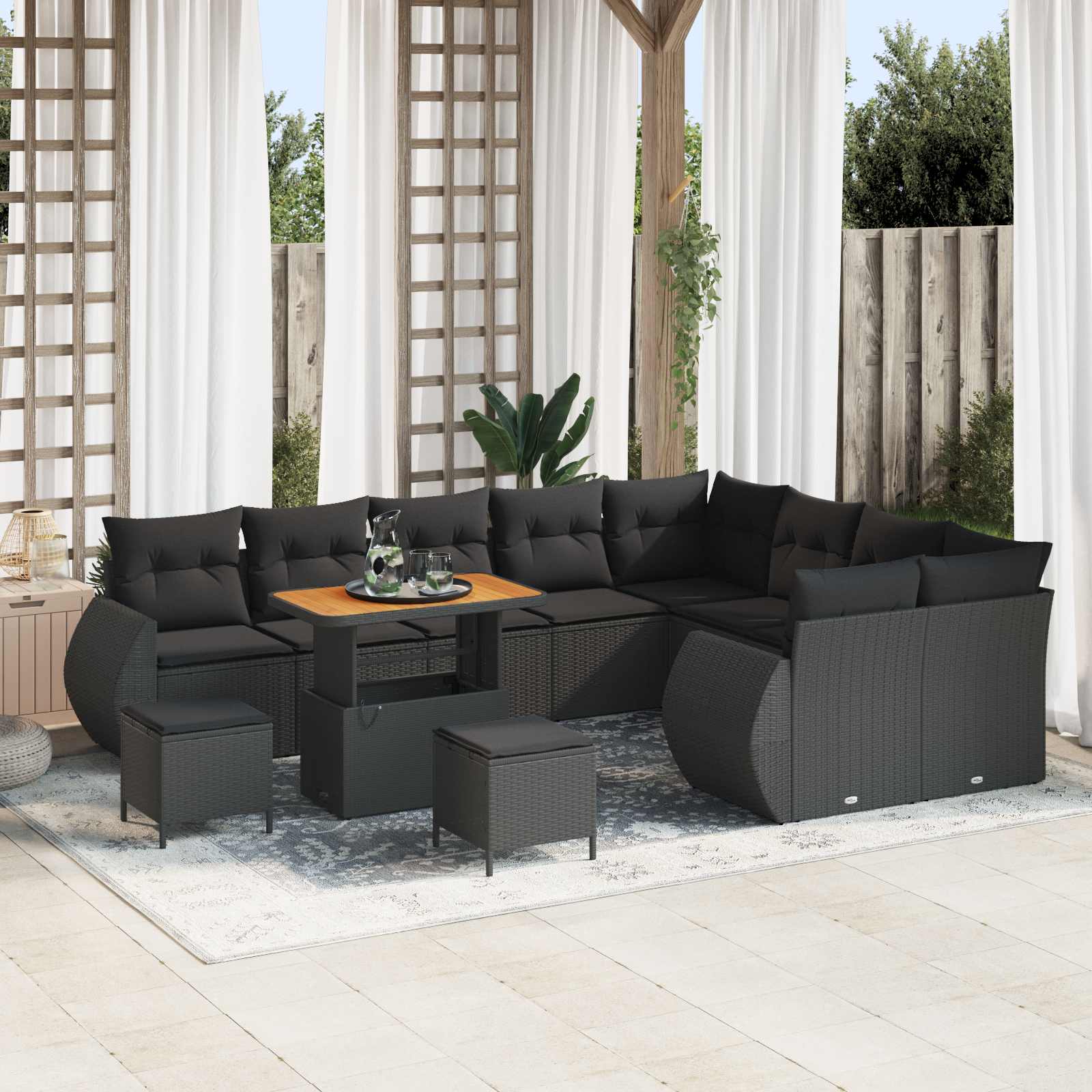 Tuinbankenset 12 pcs Zwart poly rattan