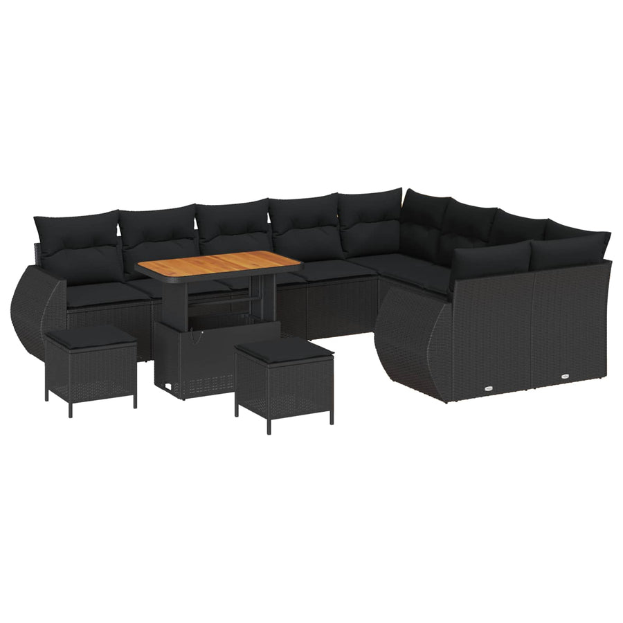 Tuinbankenset 12 pcs Zwart poly rattan