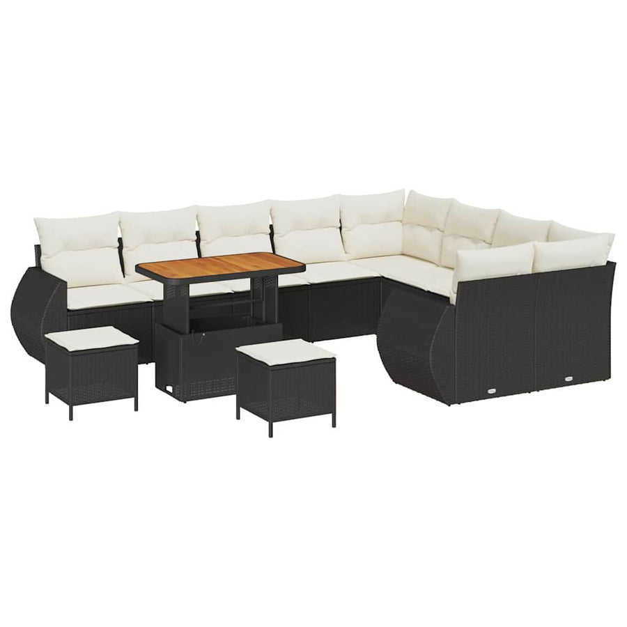 Tuinbankenset 12 pcs Zwart poly rattan