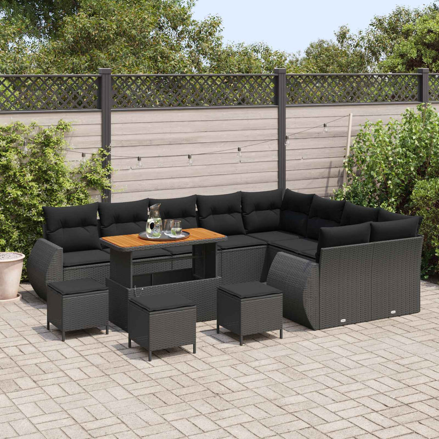 Tuinbankenset 13 pcs Zwart poly rattan