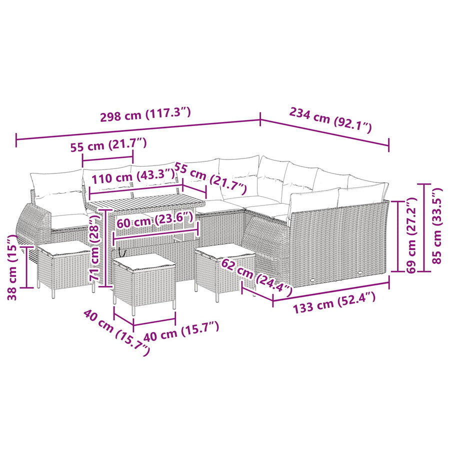 Tuinbankenset 13 pcs Zwart poly rattan