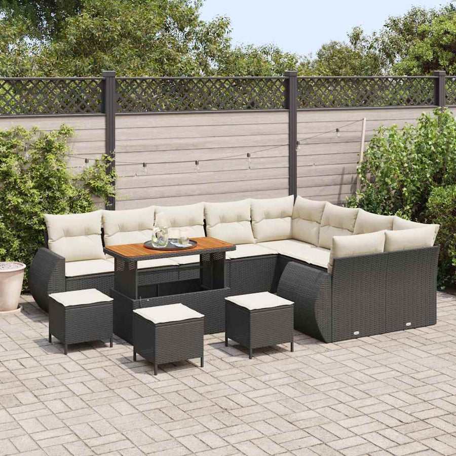 Tuinbankenset 13 pcs Zwart poly rattan