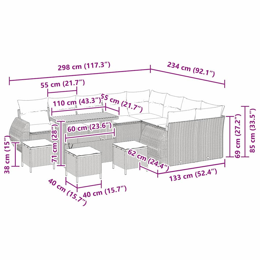 Tuinbankenset 13 pcs Beige poly rattan