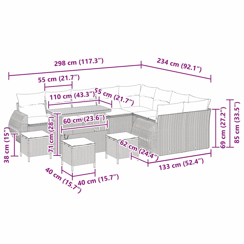 Tuinbankenset 13 pcs Grijs poly rattan