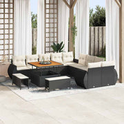 Tuinbankenset poly rattan zwart 13-delig