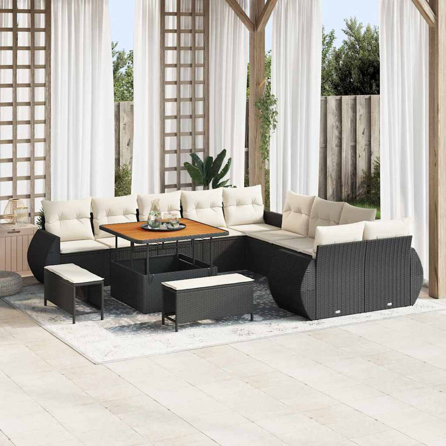 Tuinbankenset 13 pcs Zwart poly rattan