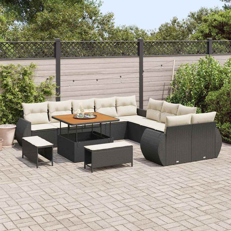 Tuinbankenset 13 pcs Zwart poly rattan