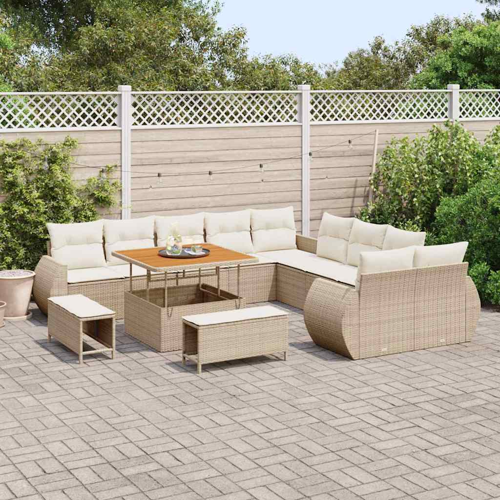 Tuinbankenset 13 pcs Beige poly rattan