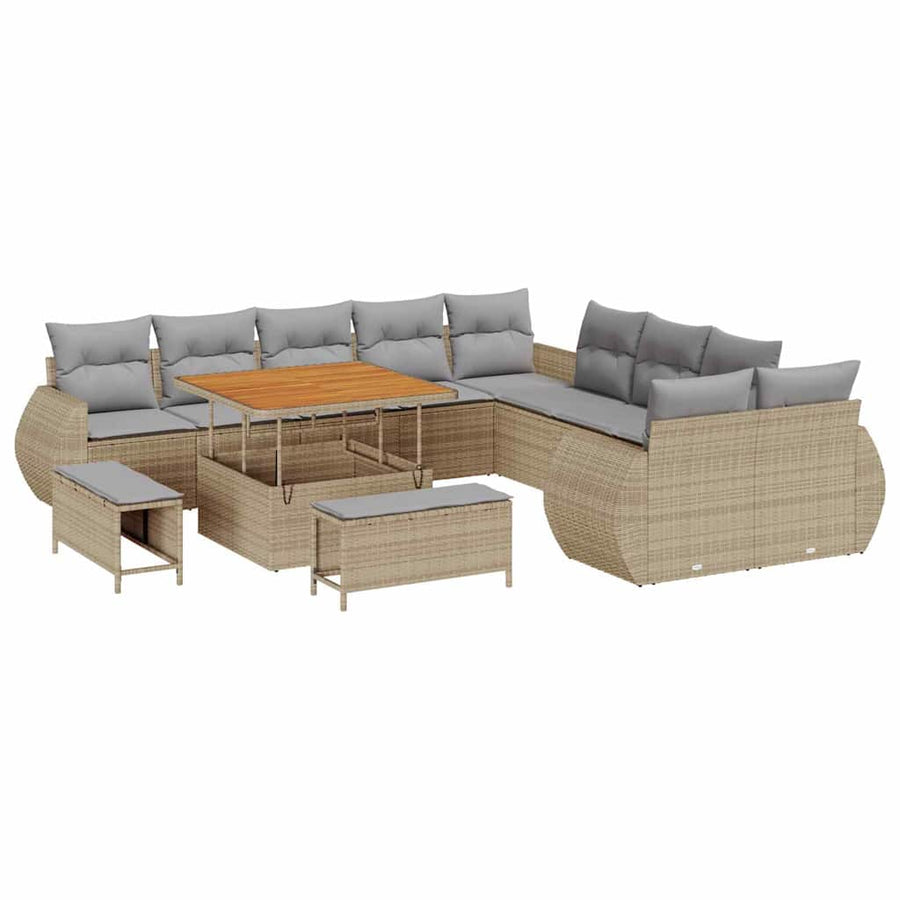 Tuinbankenset 13 pcs Beige poly rattan
