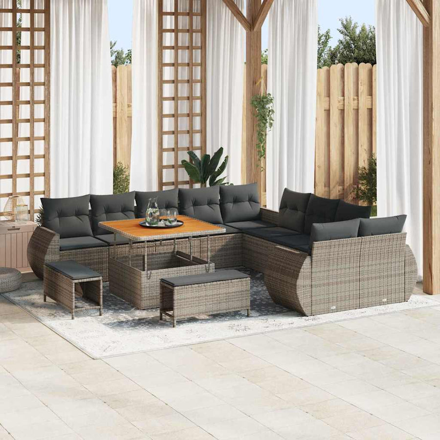 Tuinbankenset 13 pcs Grijs poly rattan