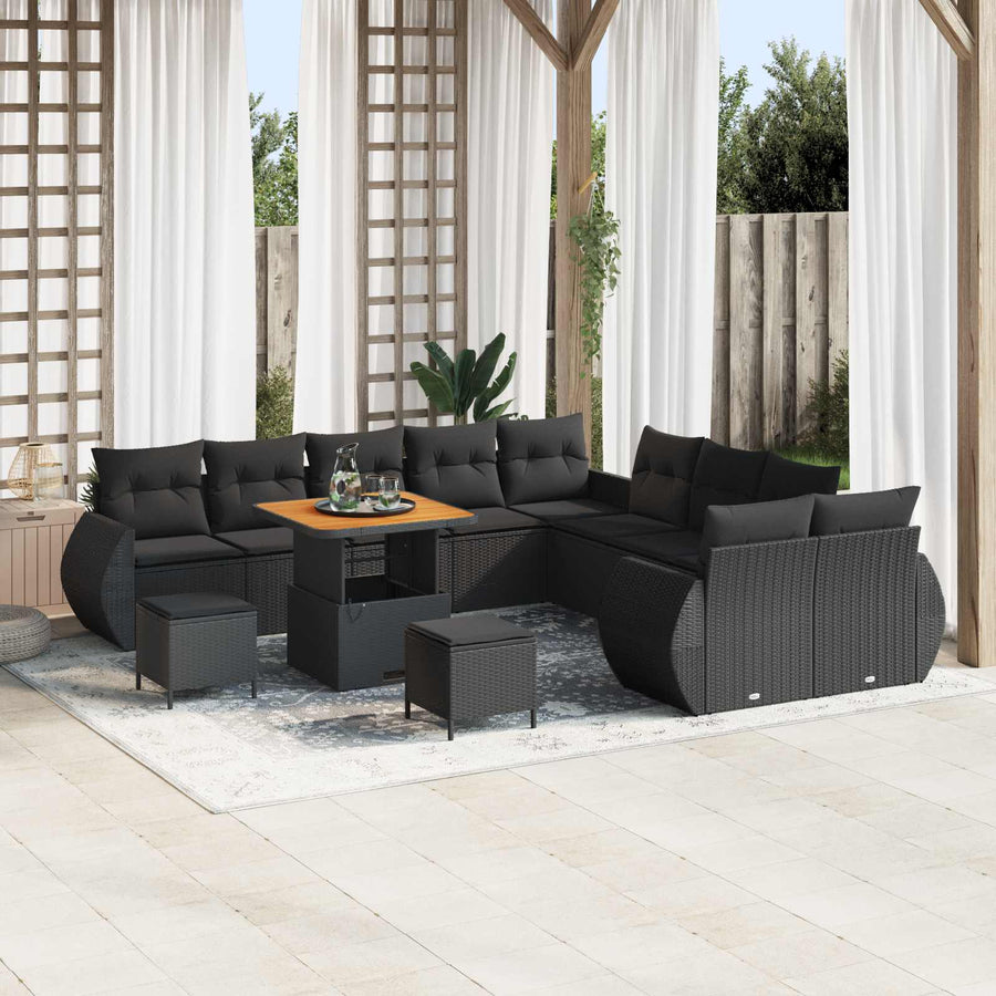 Tuinbankenset 13 pcs Zwart poly rattan