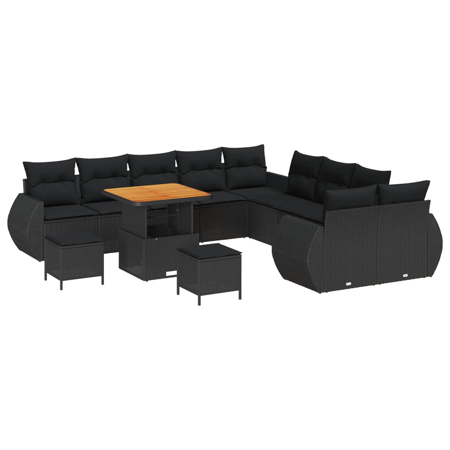 Tuinbankenset 13 pcs Zwart poly rattan