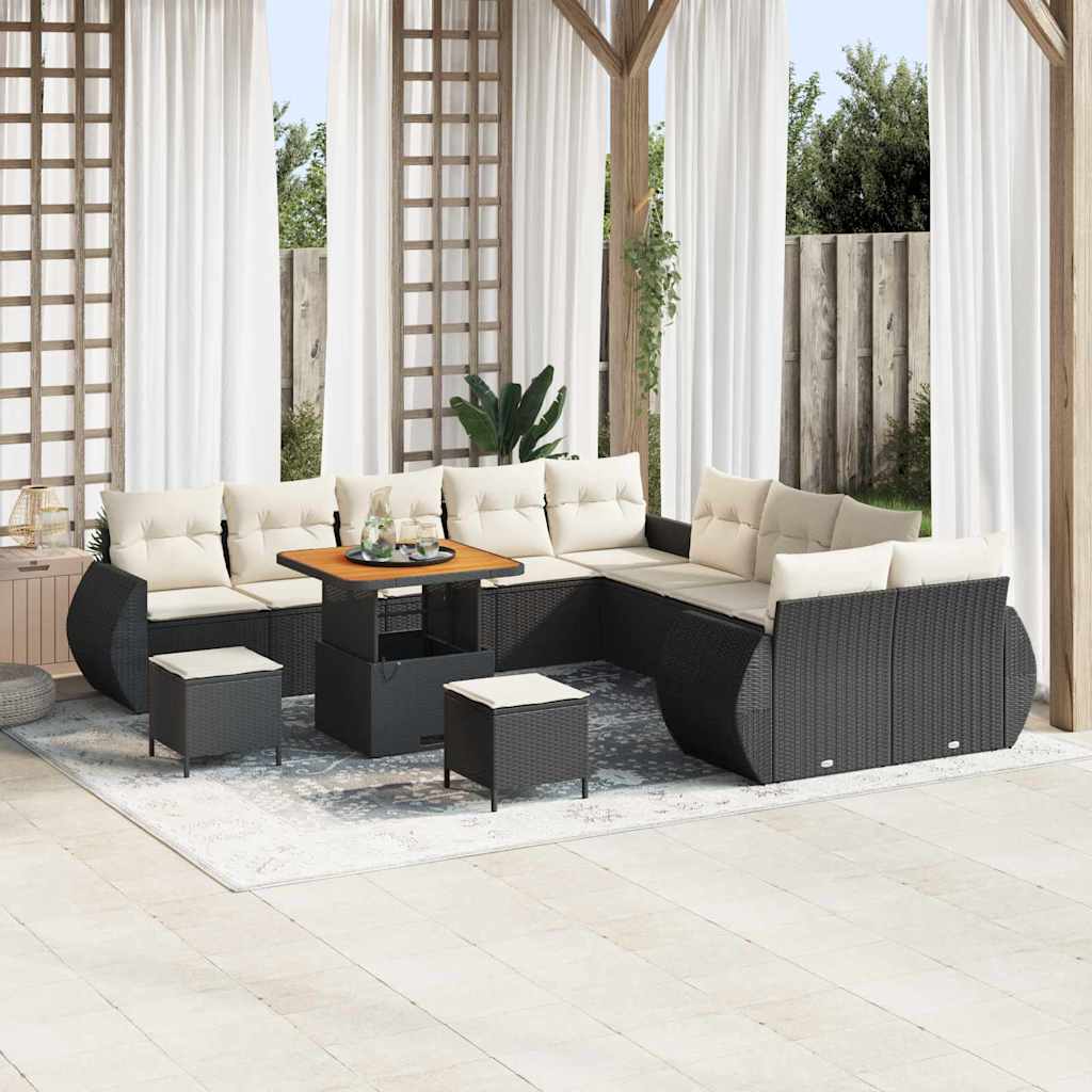 Tuinbankenset 13 pcs Zwart poly rattan