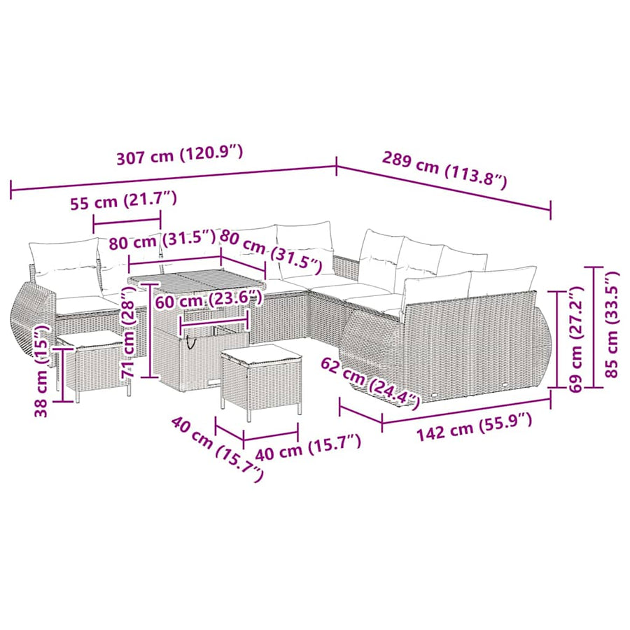 Tuinbankenset 13 pcs Grijs poly rattan