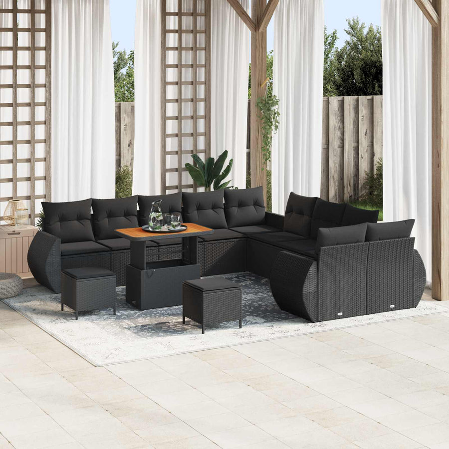 Tuinbankenset 13 pcs Zwart poly rattan