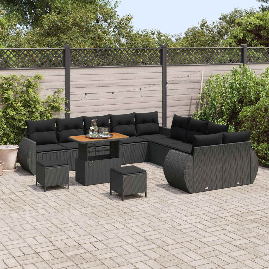 Tuinbankenset 13 pcs Zwart poly rattan