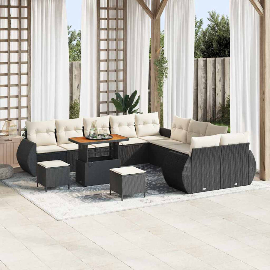Tuinbankenset 13 pcs Zwart poly rattan
