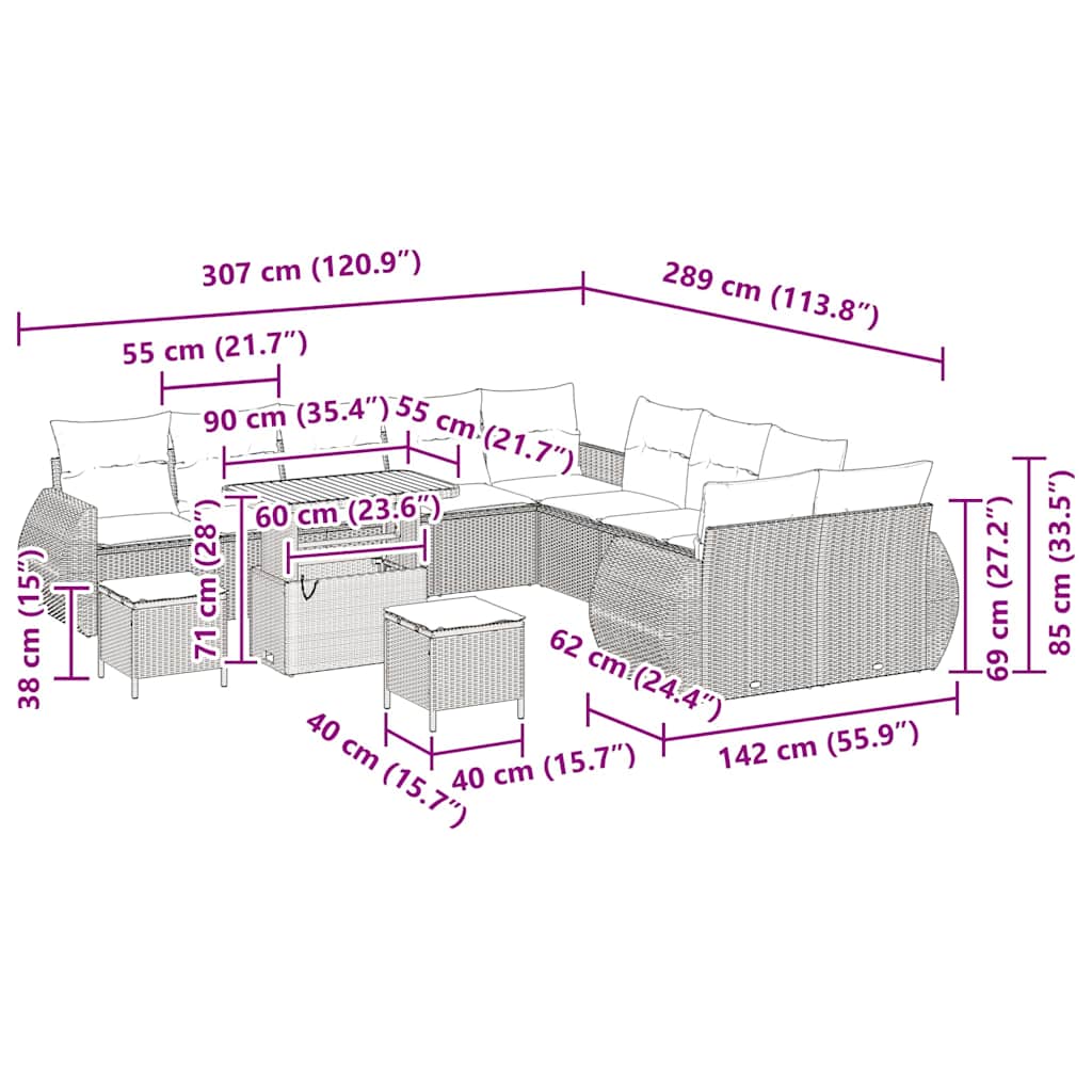 Tuinbankenset 13 pcs Grijs poly rattan