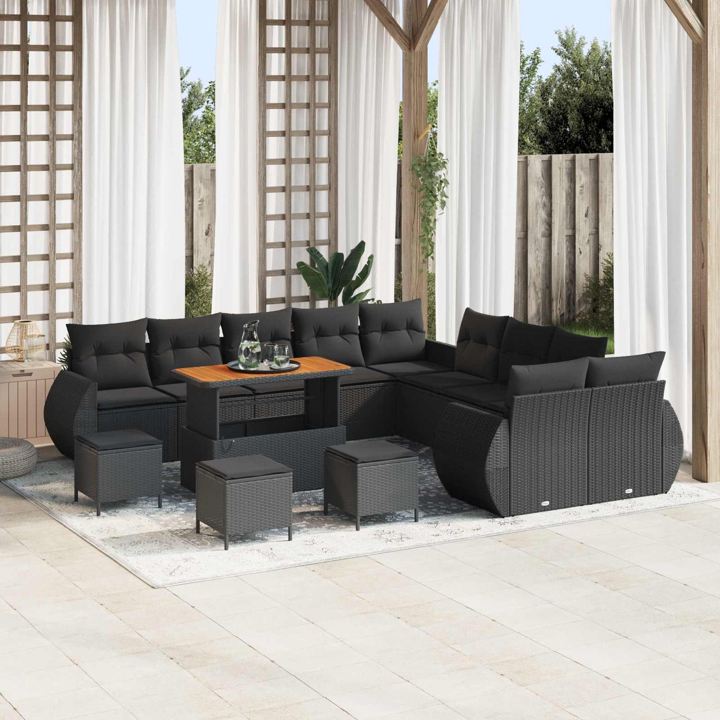 Tuinbankenset 14 pcs Zwart poly rattan
