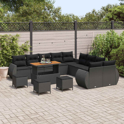 Tuinbankenset 14 pcs Zwart poly rattan
