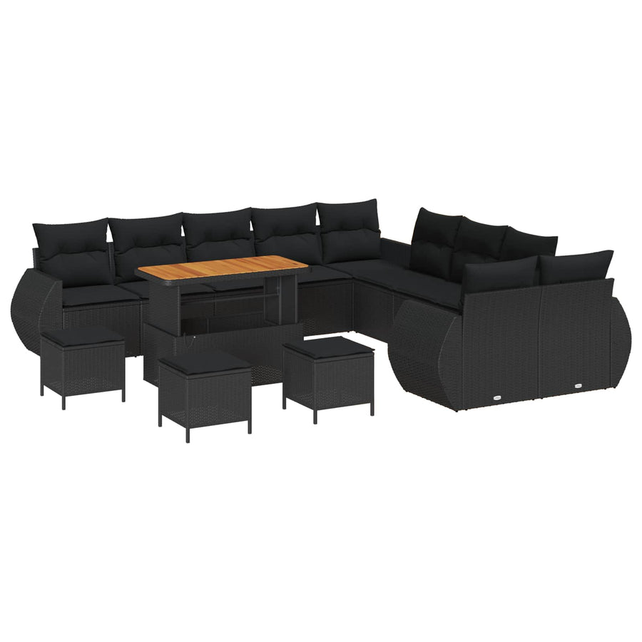 Tuinbankenset 14 pcs Zwart poly rattan