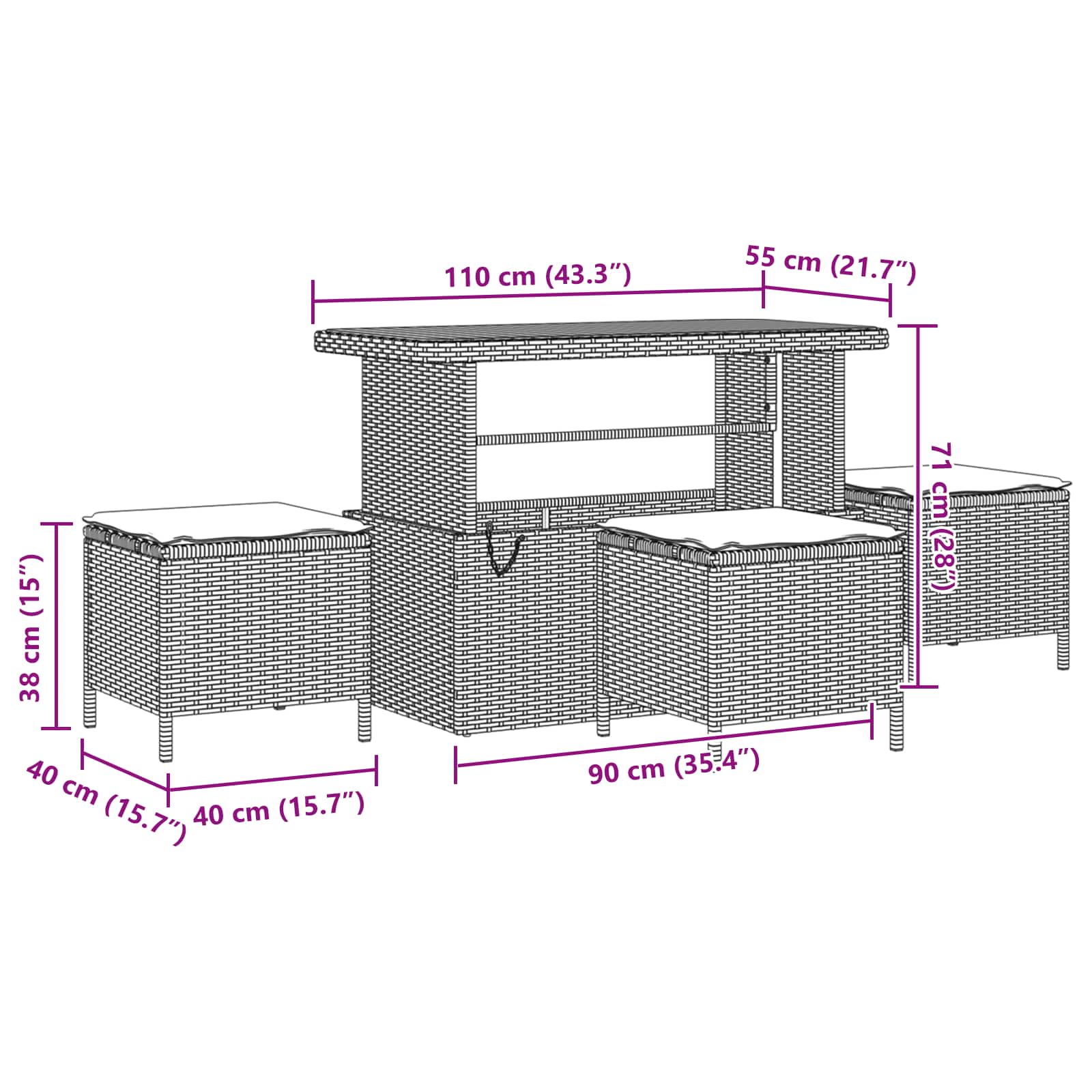Tuinbankenset 14 pcs Zwart poly rattan