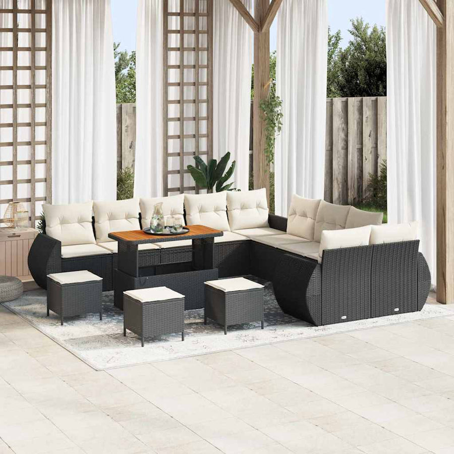Tuinbankenset 14 pcs Zwart poly rattan
