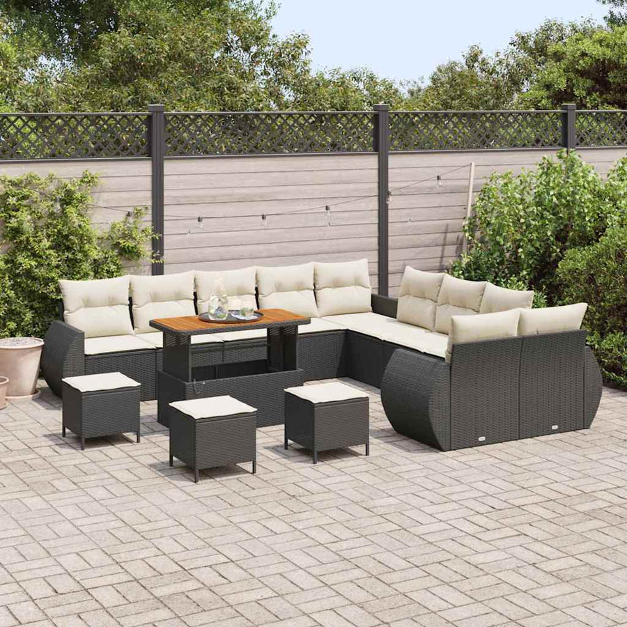 Tuinbankenset 14 pcs Zwart poly rattan