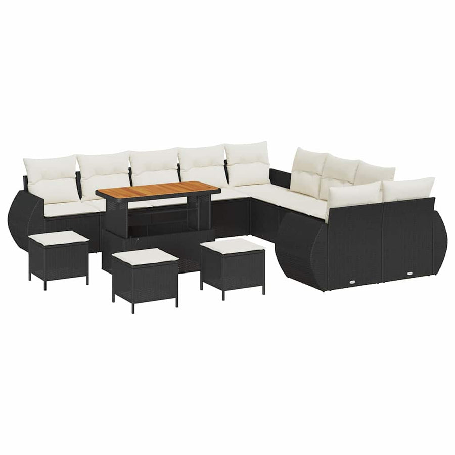 Tuinbankenset 14 pcs Zwart poly rattan