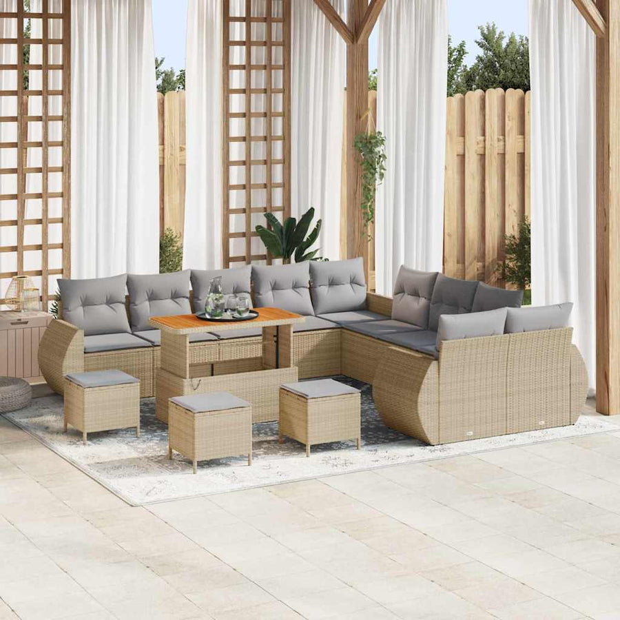 Tuinbankenset 14 pcs Beige poly rattan