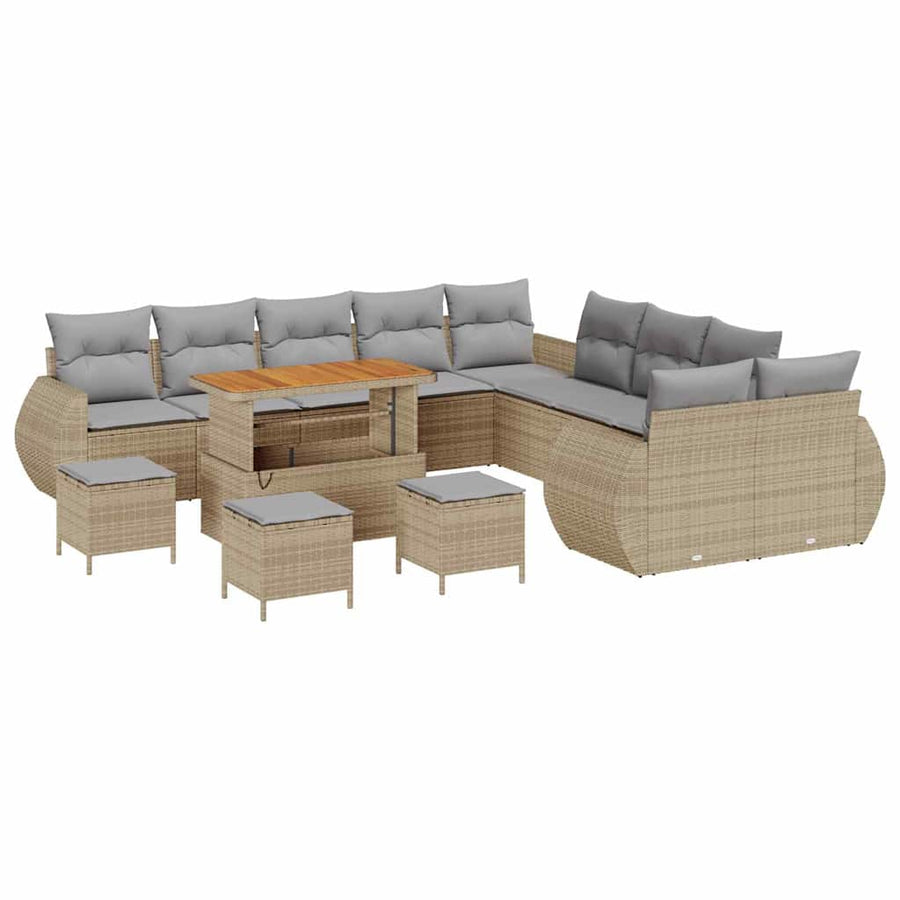 Tuinbankenset 14 pcs Beige poly rattan