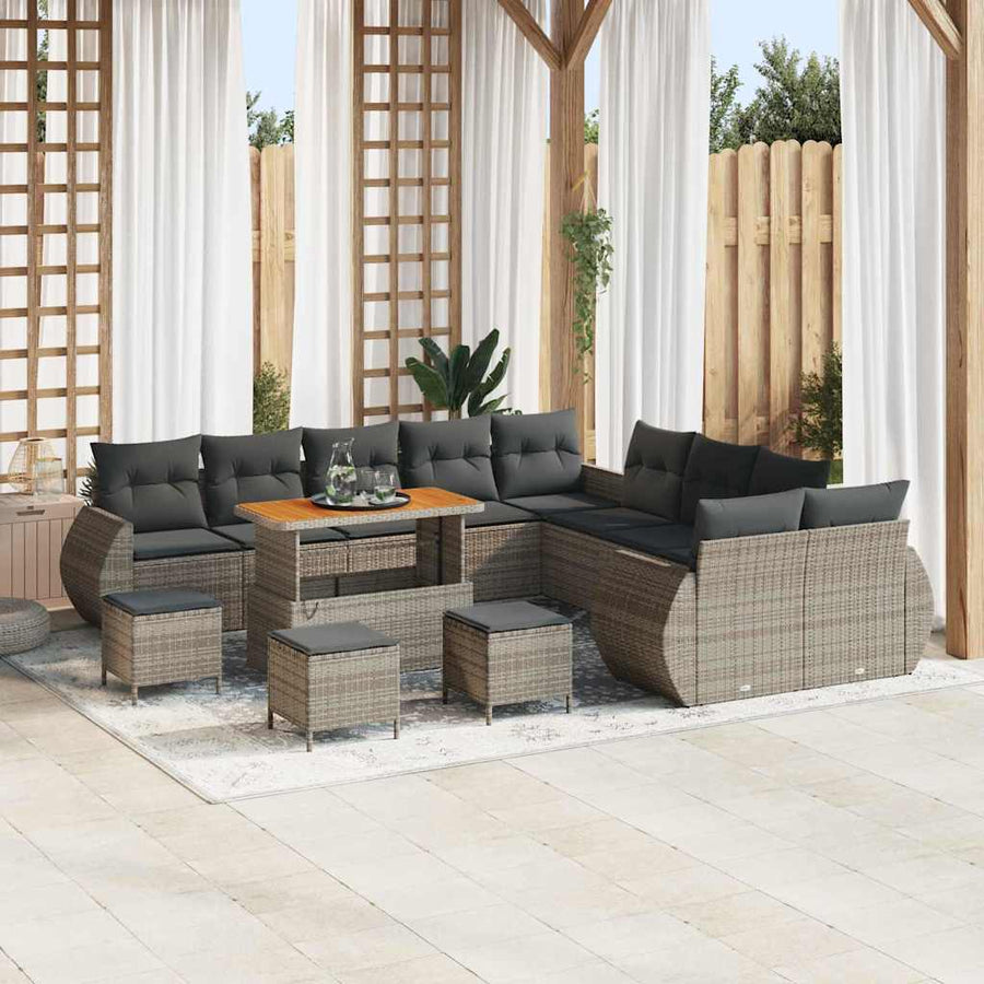 Tuinbankenset 14 pcs Grijs poly rattan