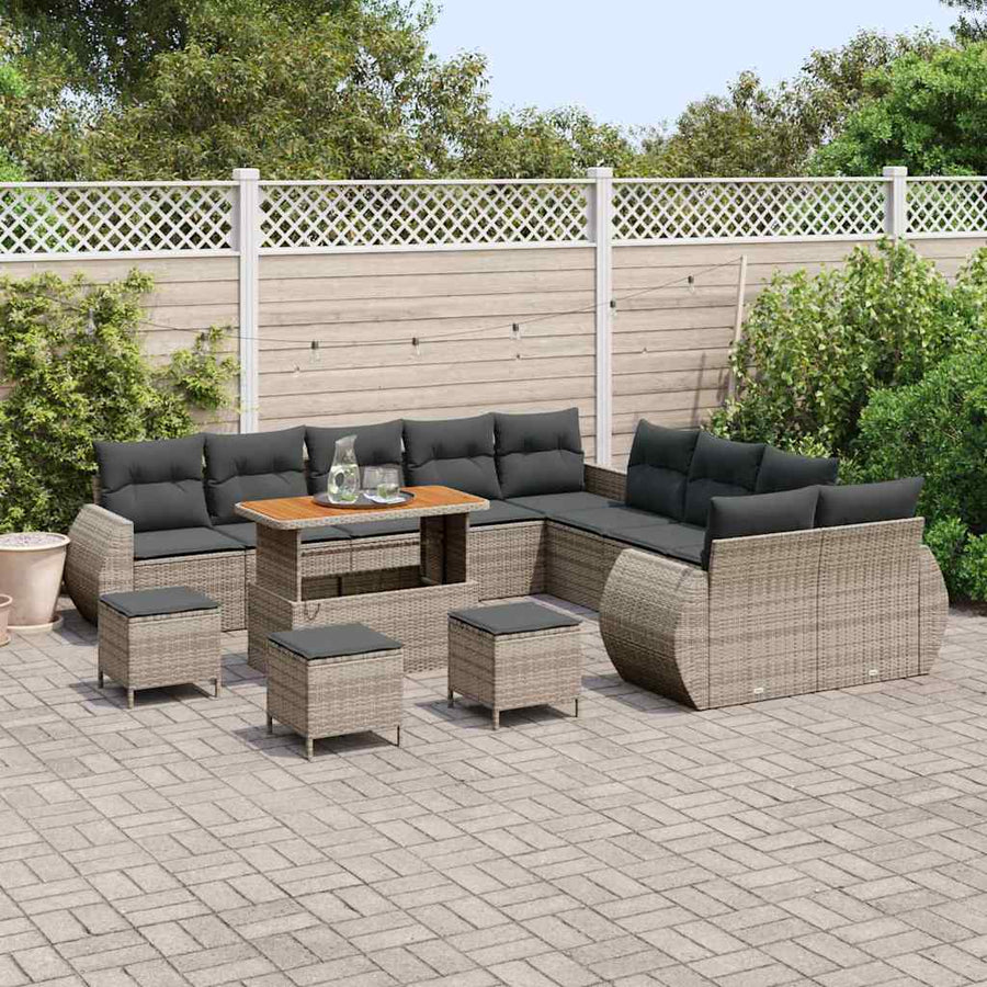 Tuinbankenset 14 pcs Grijs poly rattan