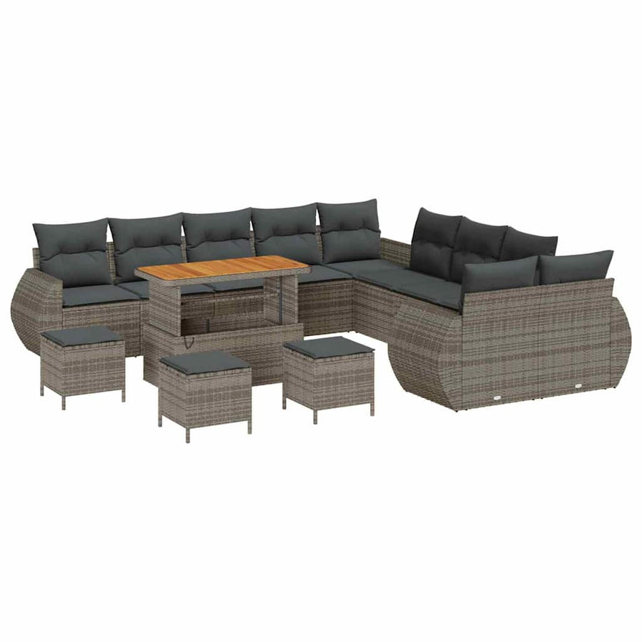 Tuinbankenset 14 pcs Grijs poly rattan
