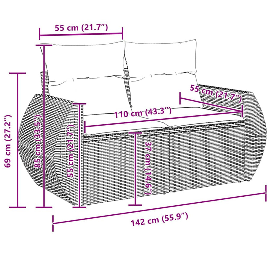 Tuinbankenset 14 pcs Grijs poly rattan