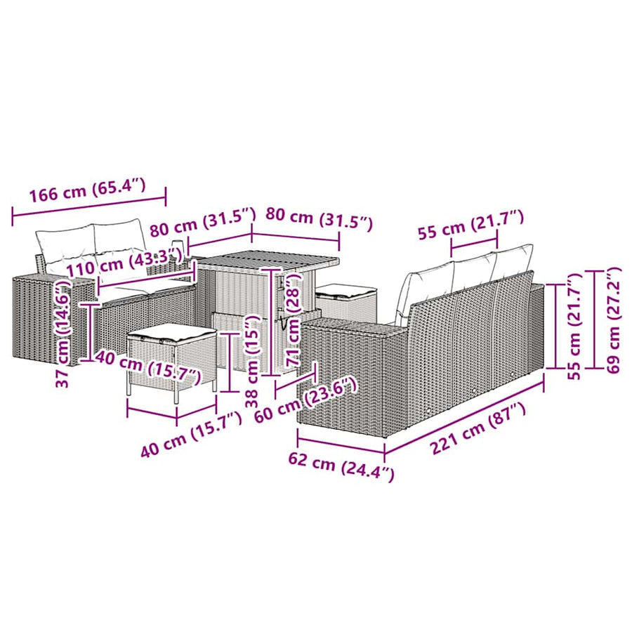 Tuinbankenset 8 pcs Grijs poly rattan