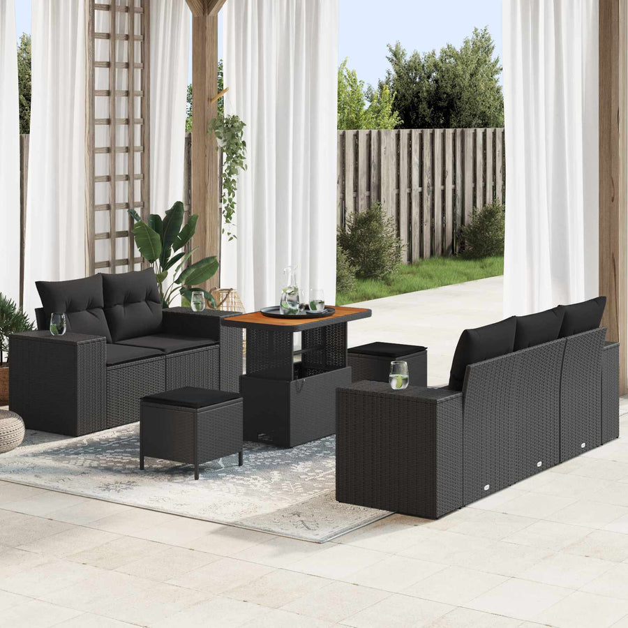 Tuinbankenset 8 pcs Zwart poly rattan