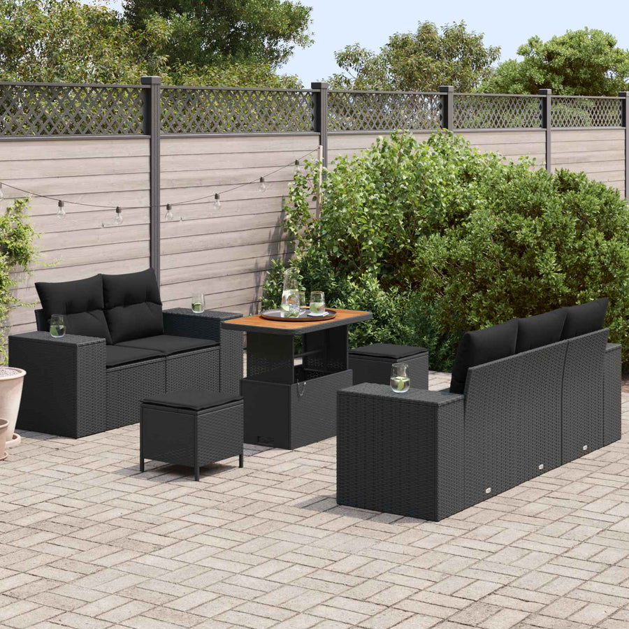 Tuinbankenset 8 pcs Zwart poly rattan