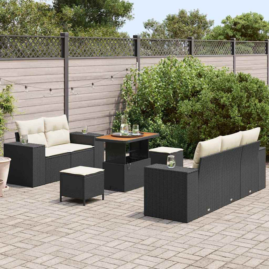 Tuinbankenset 8 pcs Zwart poly rattan