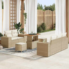 Tuinset poly rattan acaciahout beige 8-delig